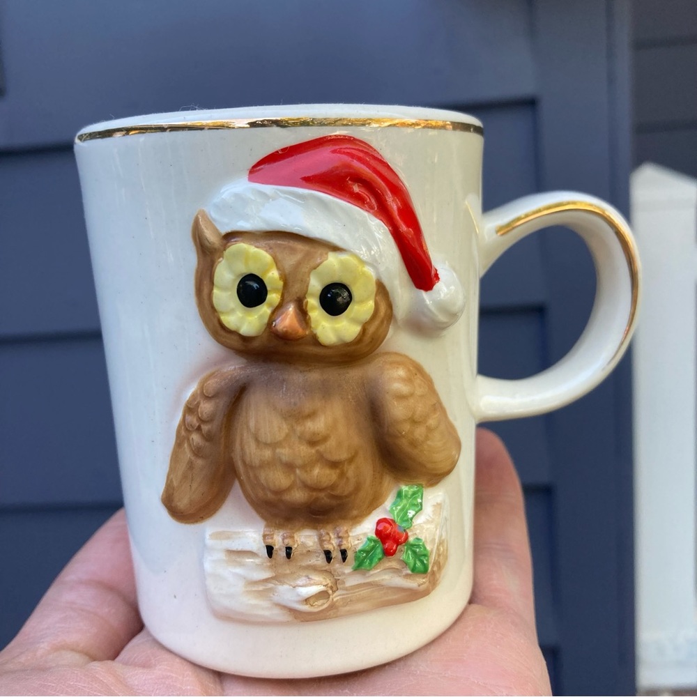 Vintage Owl Christmas mug